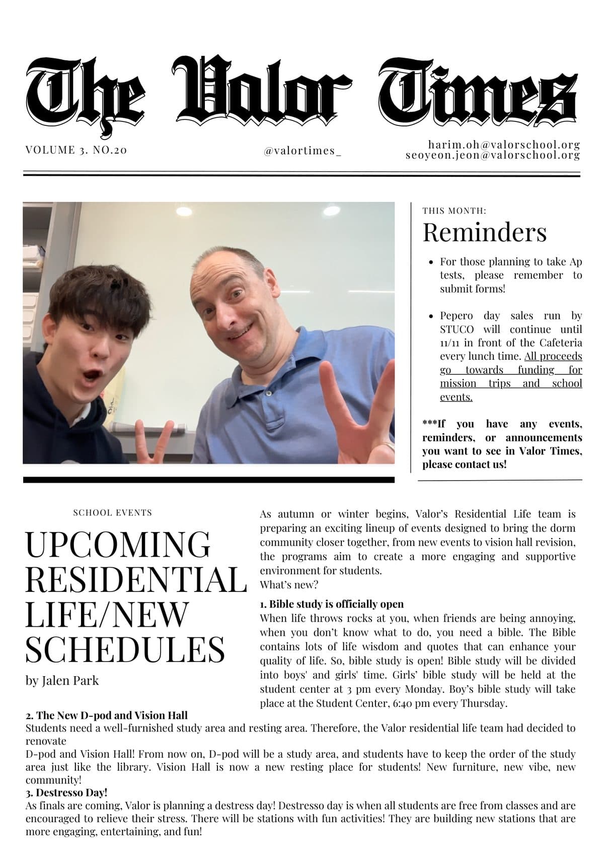 Page 1 of Valor Times Volume 3. No.20