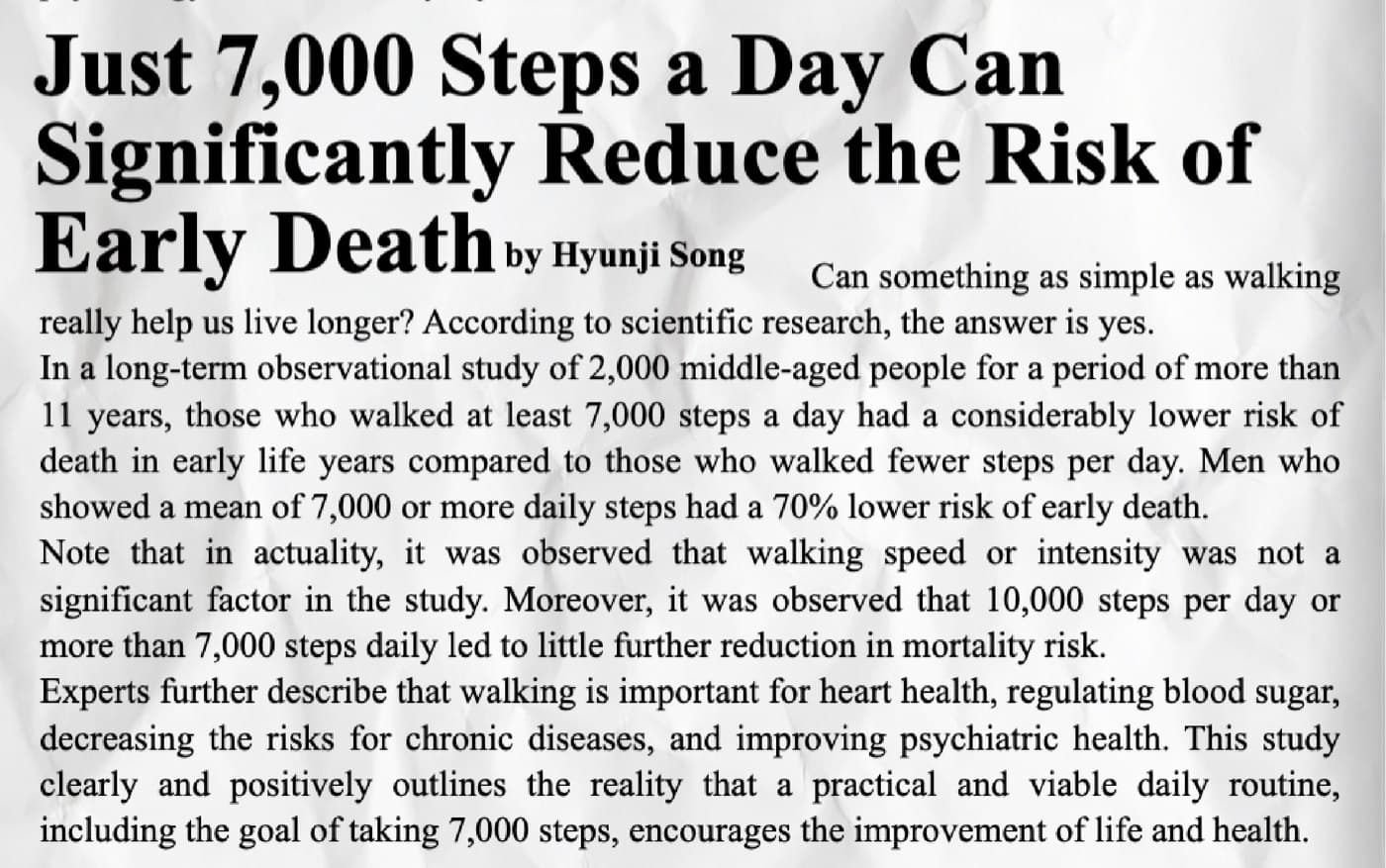 The Public Health & Science page carrying the walking study