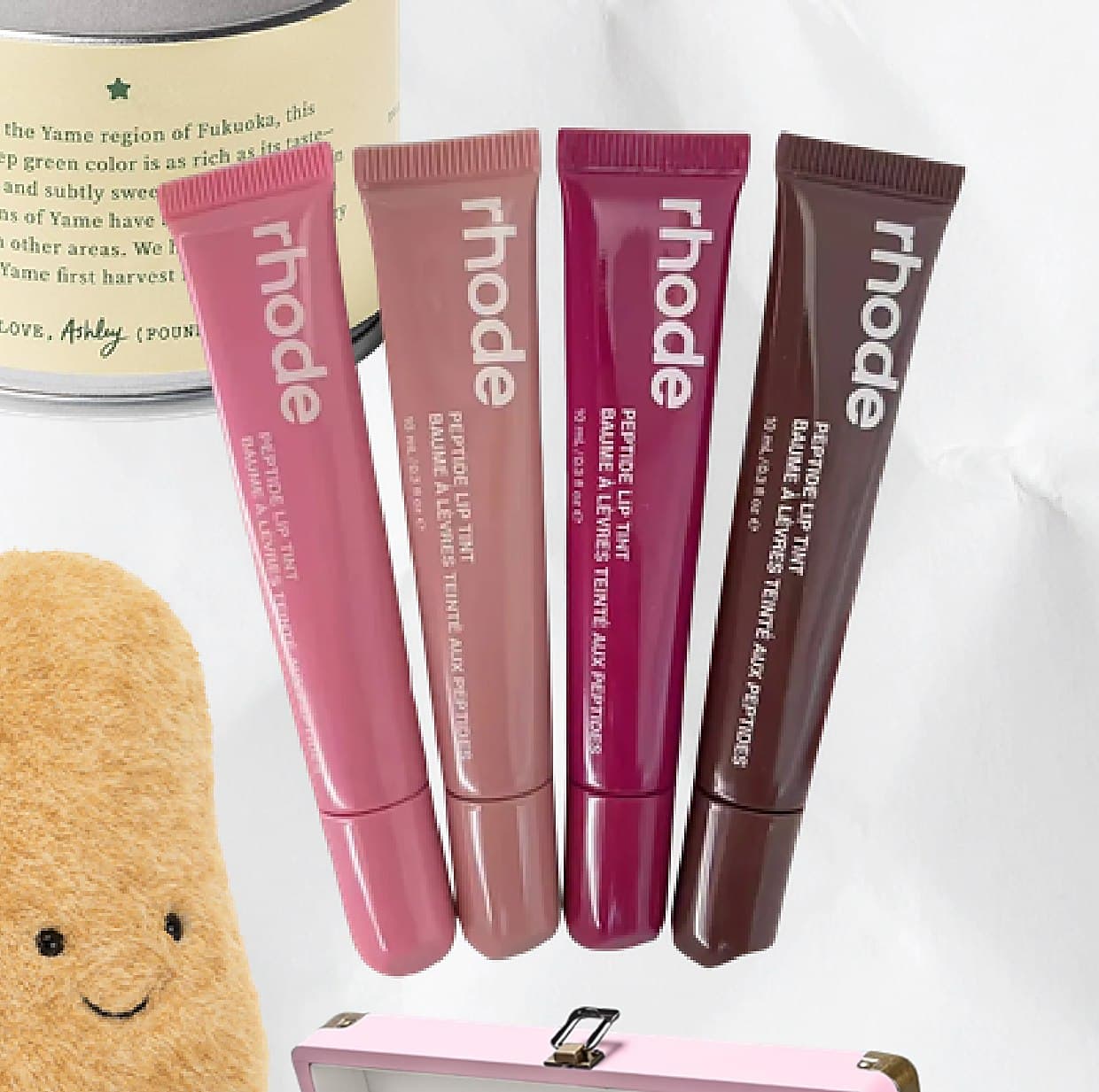 A row of rhode lip tints in four shades
