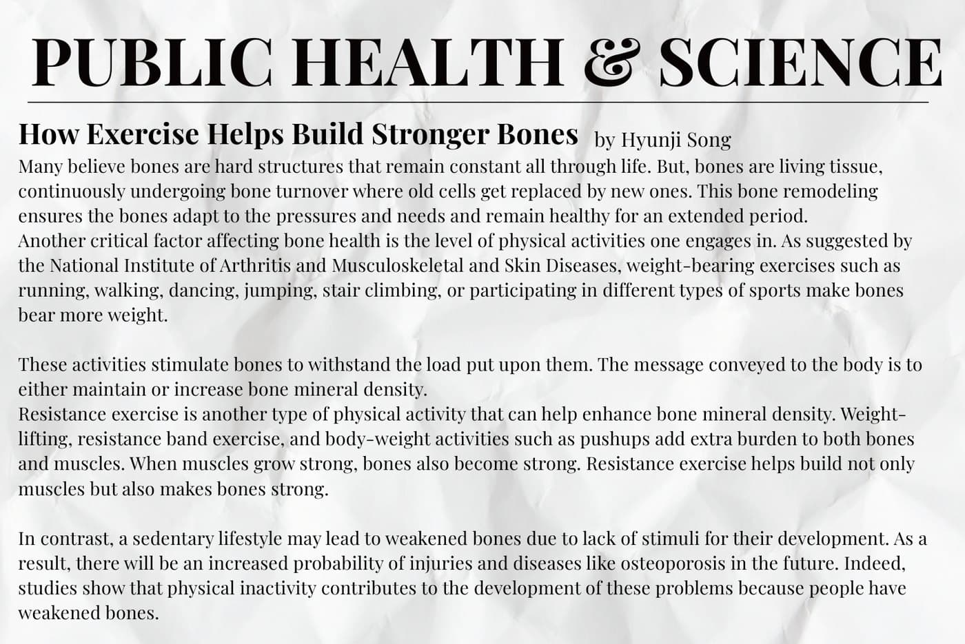 The Public Health & Science page carrying the bone health article
