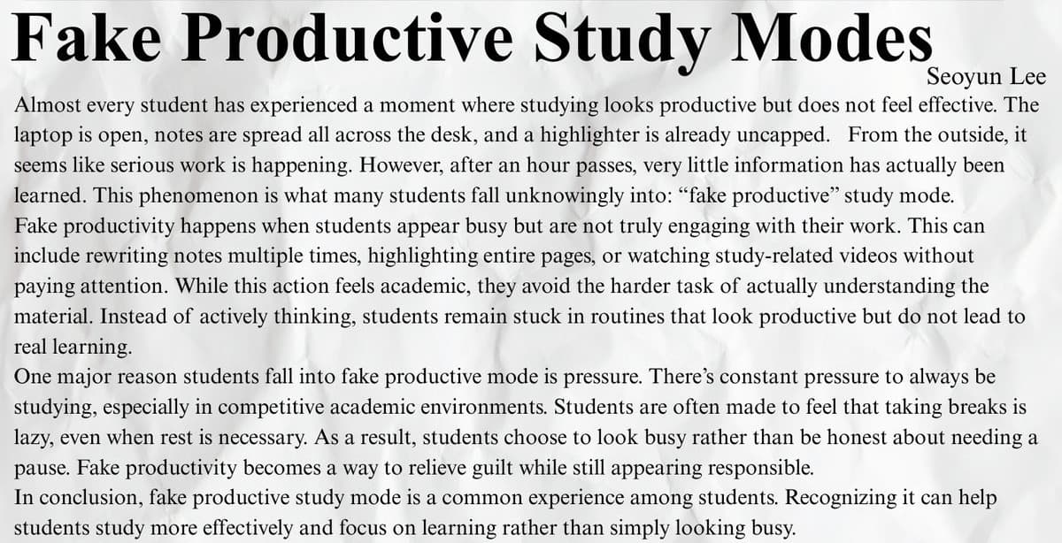 The printed page carrying the study-habits article
