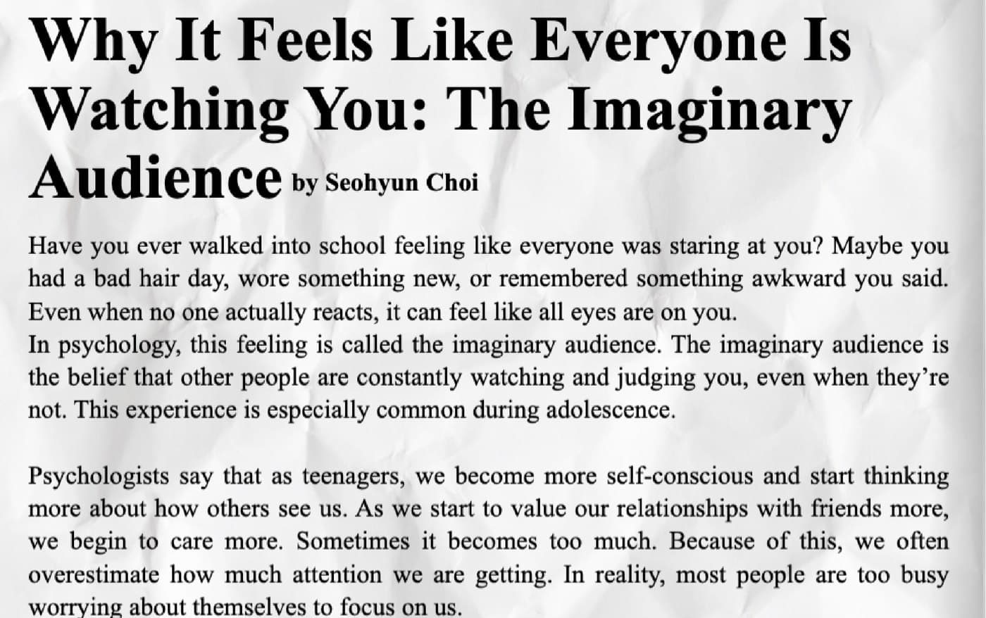 The printed page carrying the imaginary audience article